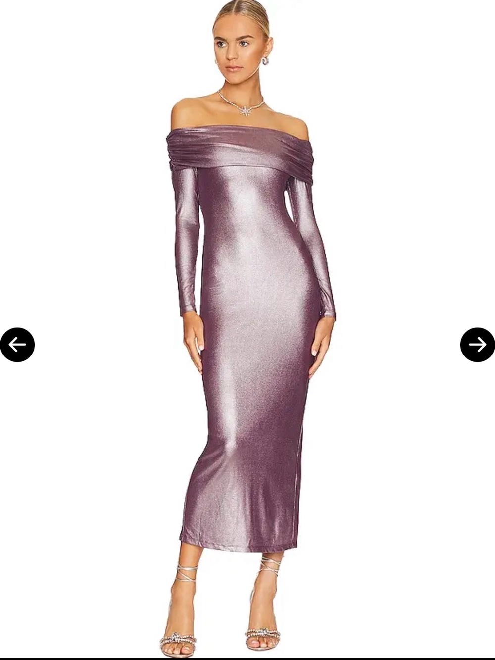 House of Harlow 1960 x REVOLVE Laurine Dress- Metallic Plum Off-Shoulder Maxi